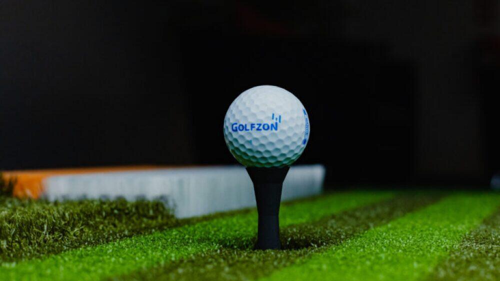 The auto-tee and ball retrieval unit beside the hitting mat
